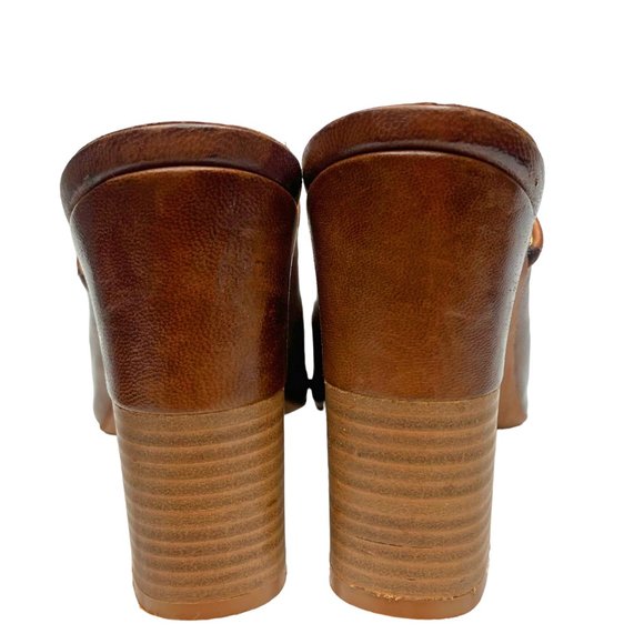 MARTE'S Walnut Brown Leather Open Toe Block Heel Mules - Picture 9 of 10